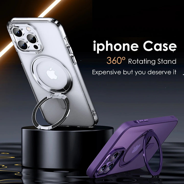 Luxury Magnetic Stand Case for iPhone 11/12/13/14/15/16 Pro Max with 360° Rotation and Wireless Charging Compatibility