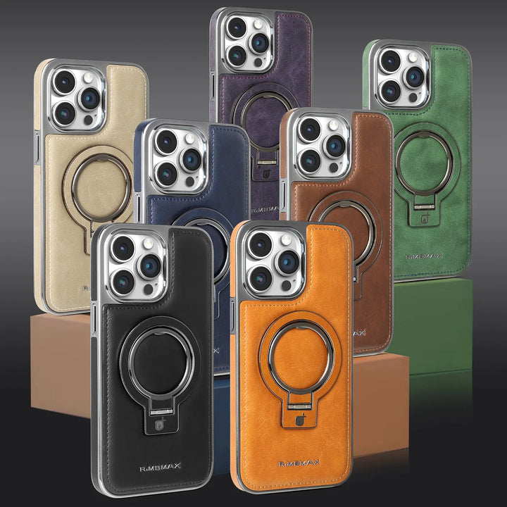 Luxury leather magnetic iPhone case with MagSafe and shockproof protection, fits iPhone 12, 13, 14, 15, and 16 Pro Max.