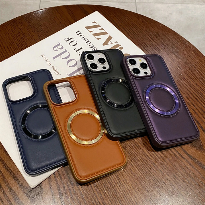 Magnetic Leather Phone Case for iPhone 16/15/14 Pro Max with sleek design and premium finish