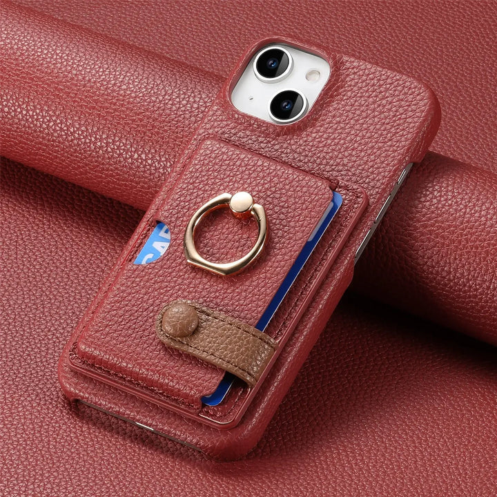 Luxury Leather Ring Wallet Case for iPhone 11/12/13/14/15/16 Pro Max with Ring Holder and Shockproof Design