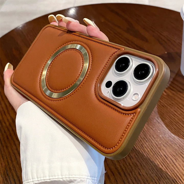 Magnetic Leather Phone Case for iPhone 16/15/14 Pro Max with sleek design and premium finish