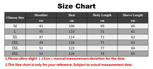 Size chart for clothing measurements in Chinese sizes
