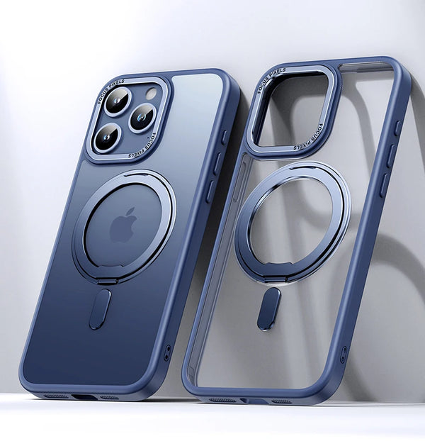 Luxury Magnetic Stand Case for iPhone 11/12/13/14/15/16 Pro Max with 360° Rotation and Wireless Charging Compatibility