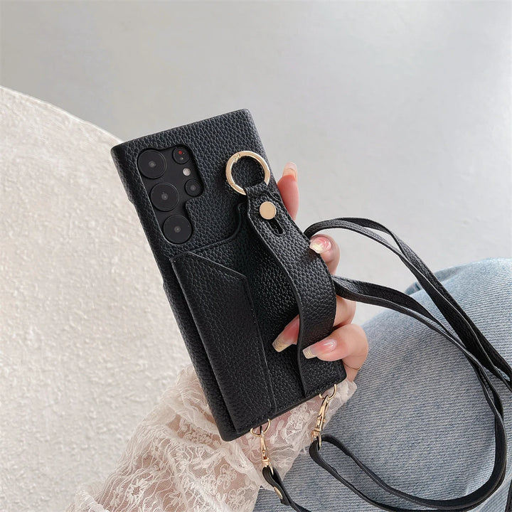 Leather Crossbody Wallet Case with Wrist Strap for Samsung S25/S24/S23 Ultra A54 A53 A33