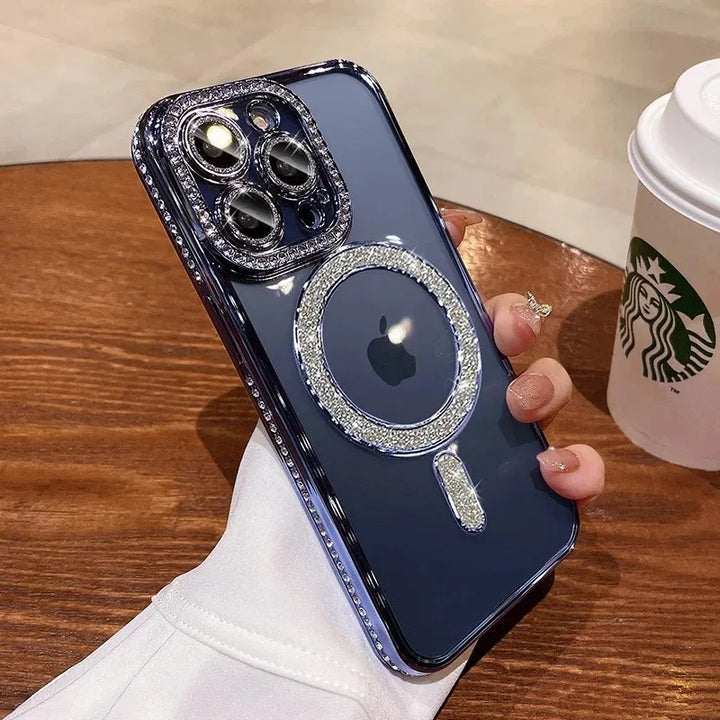 Luxury Glass Camera Lens MagSafe Magnetic Case for iPhone 11, 12, 13, 14, 15, and 16 Pro Max with Stylish Design
