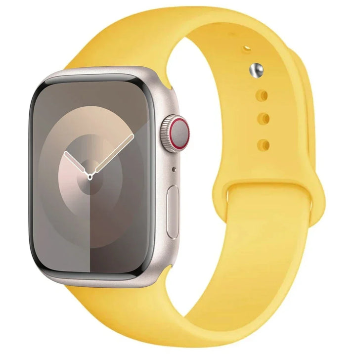 Silicone sport band for Apple Watch, compatible with Series 9/8/7/6/5/SE/Ultra, shown in vibrant colors.