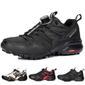 Black outdoor hiking shoes with multiple color options on a white background