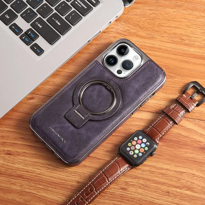 Invisible Stand Leather Case for iPhone 13 14 15 Pro Max with Magsafe