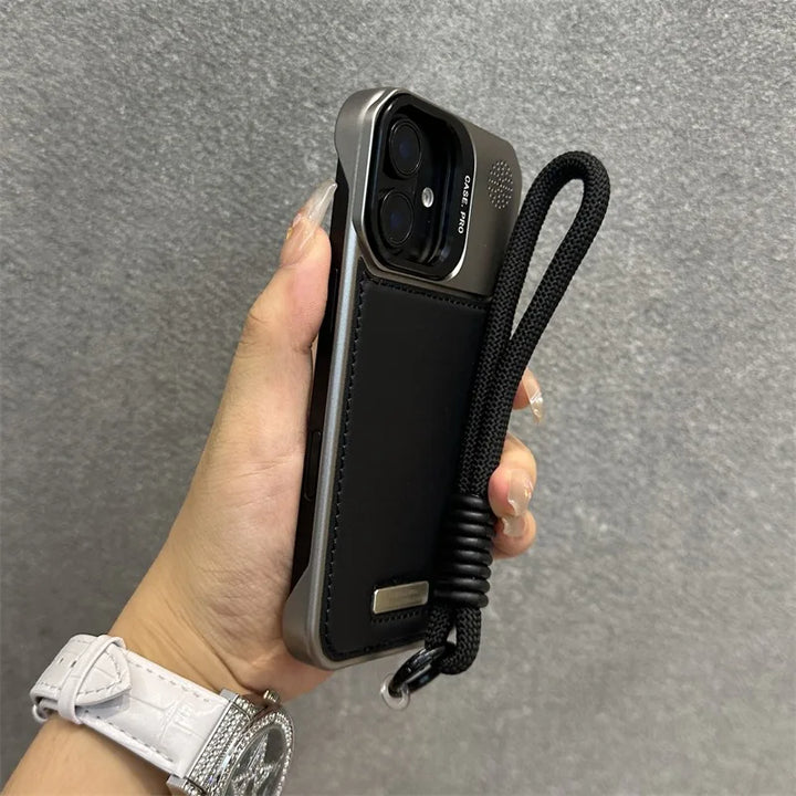 Armor Leather Case for iPhone 12 13 14 15 16 with Lens Bracket