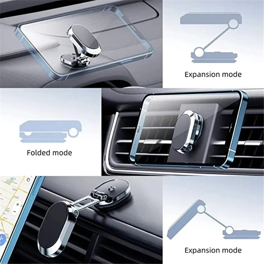 Car phone holder with expansion and folded modes shown on a blue background