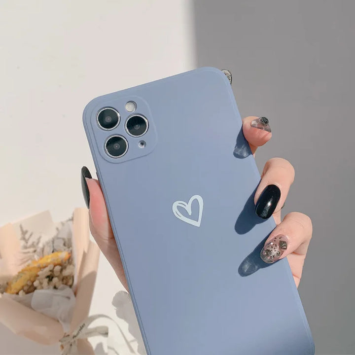 Love Heart Soft Silicone Case for iPhone 7/8/11/12/13/14/15 Pro Max with Cute Heart Design