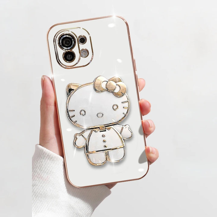 Mirror Bracket Case for Xiaomi Redmi Note 12, 11, 10, 9, 8 Pro – Anti-Scratch, With Kickstand, Hello Kitty Design