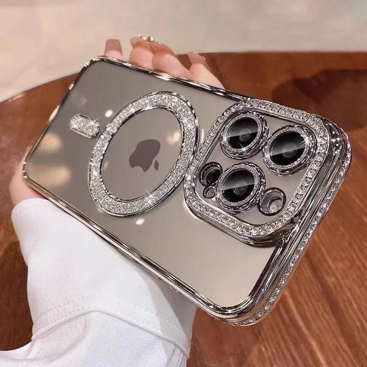 Luxury Glass Camera Lens MagSafe Magnetic Case for iPhone 11, 12, 13, 14, 15, and 16 Pro Max with Stylish Design