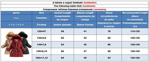 Measurement chart for children's jackets with size, length, and height information.
