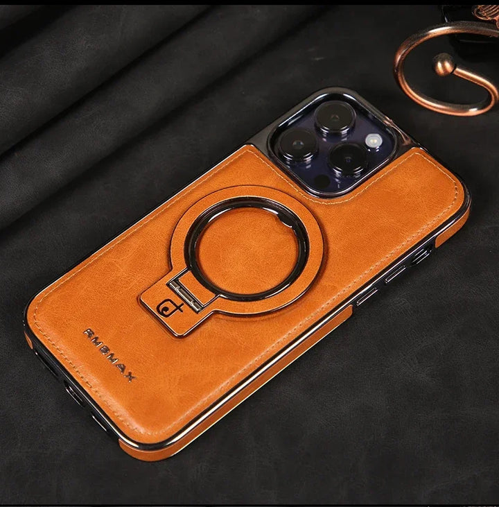 Invisible Stand Leather Case for iPhone 11/12/13/14/15/16 Pro Max, Magsafe