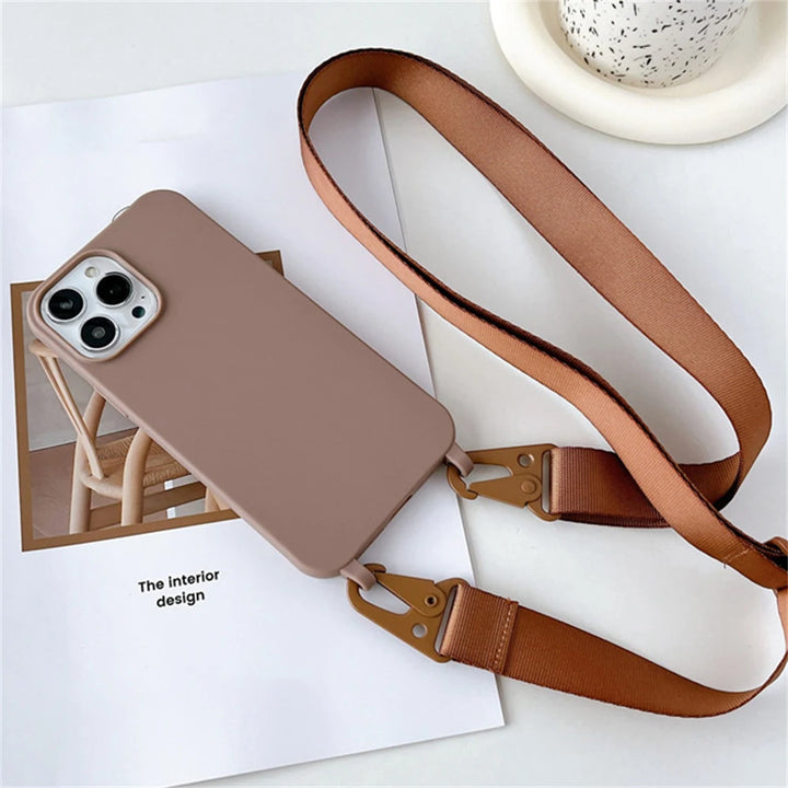 Crossbody Necklace Strap Lanyard Matte Silicone Case For iPhone 16 15 14 Pro Max 11 12 13 XR X XS 6 7 8 Plus SE Shockproof Cover