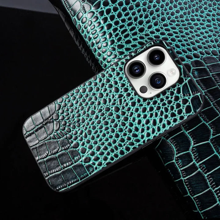 Crocodile Genuine Leather Shockproof Case for iPhone 16 14 13 12 15 Pro Max