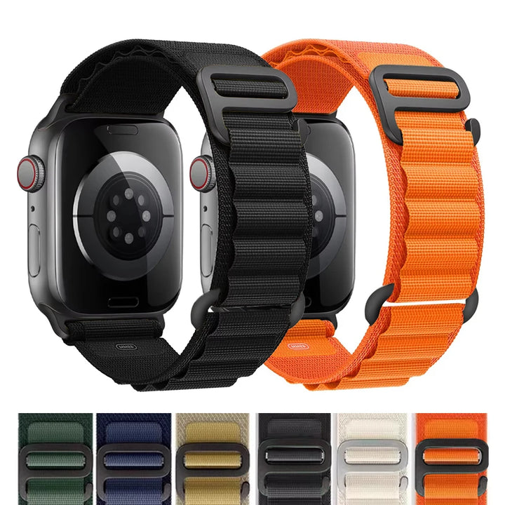 Apple Watch Alpine Loop Nylon Band in Olive for Series 10, 9, 8, 7, SE, and Ultra