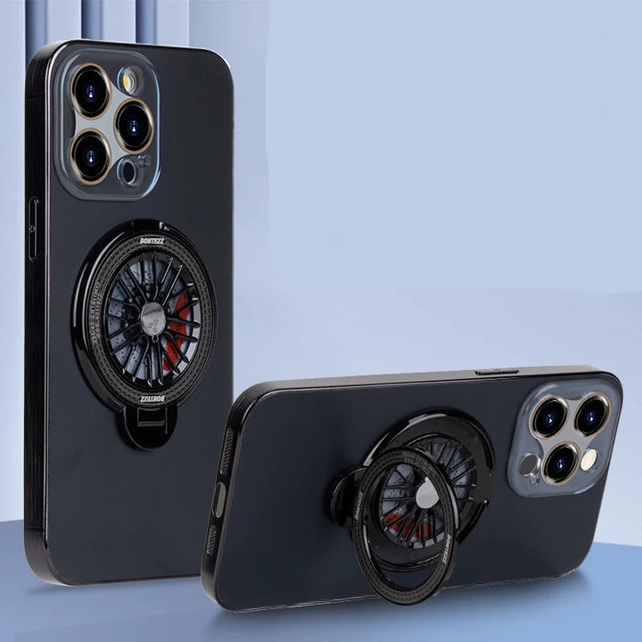 Luxury gyro stand shockproof iPhone case with built-in stand, compatible with iPhone 11, 12, 13, 14, 15, and 16 Pro Max Plus.