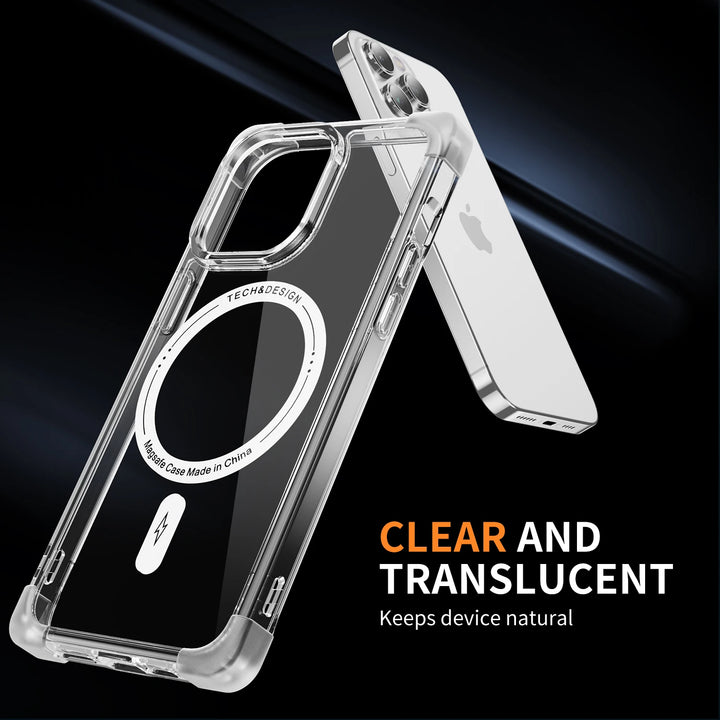 Transparent MagSafe Wireless Charging Case for iPhone 16/15/14/13/12/11 with Shockproof Corners