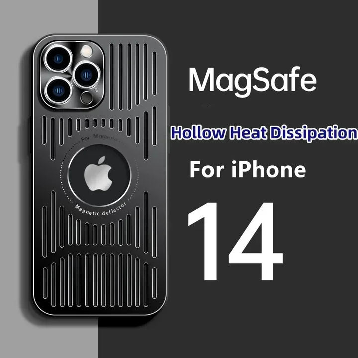 Fashion Metal Heat Dissipation Magnetic MagSafe Case for iPhone 16/15/14/13/12 Pro Max with Logo Hole & Wireless Charging