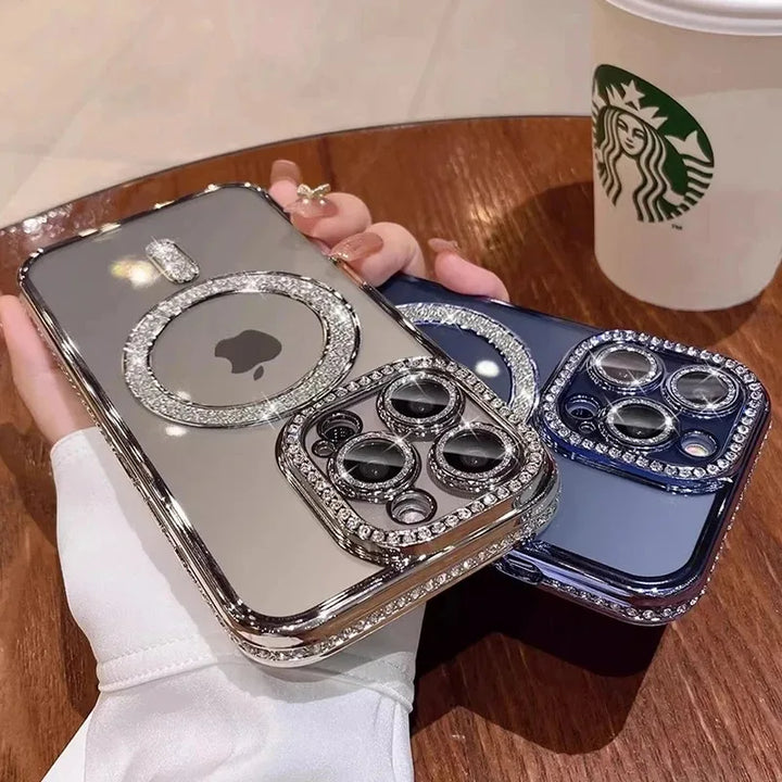 Luxury Glass Camera Lens MagSafe Magnetic Case for iPhone 11, 12, 13, 14, 15, and 16 Pro Max with Stylish Design