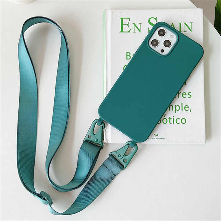 Crossbody Necklace Strap Lanyard Matte Silicone Case For iPhone 16 15 14 Pro Max 11 12 13 XR X XS 6 7 8 Plus SE Shockproof Cover