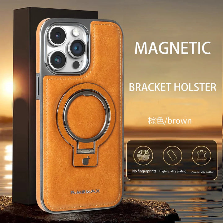 Luxury leather magnetic iPhone case with MagSafe and shockproof protection, fits iPhone 12, 13, 14, 15, and 16 Pro Max.