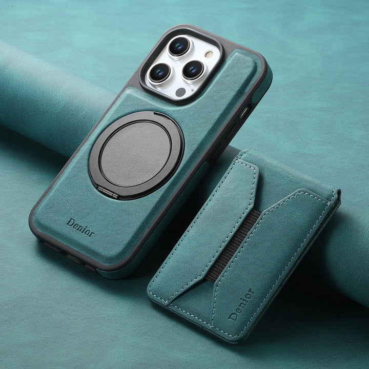 Premium Leather Wallet Case for iPhone 11/12/13/14/15/16 Pro Max with Magnetic 360° Rotating Stand and Shockproof Design