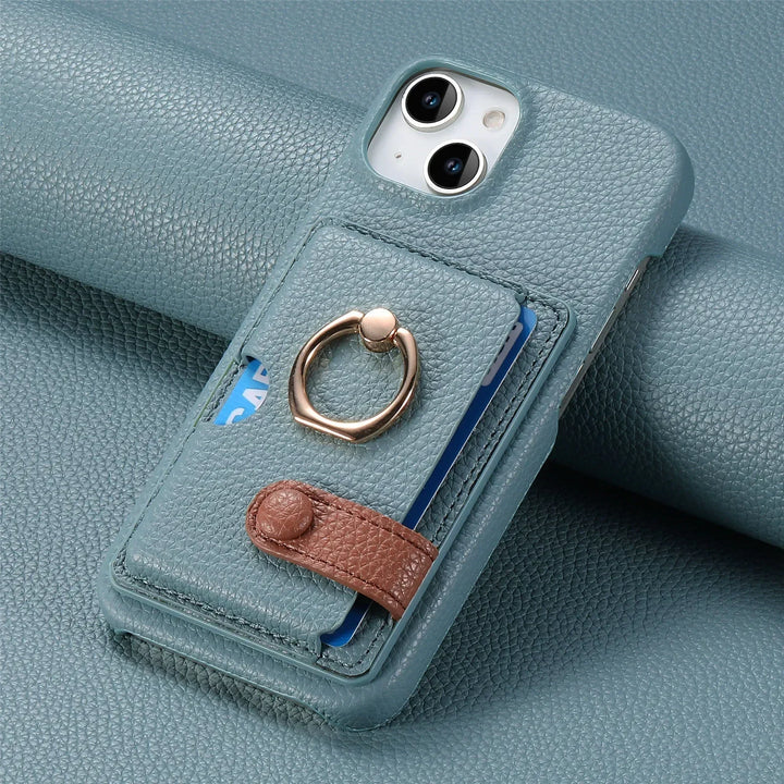 Luxury Leather Ring Wallet Case for iPhone 11/12/13/14/15/16 Pro Max with Ring Holder and Shockproof Design