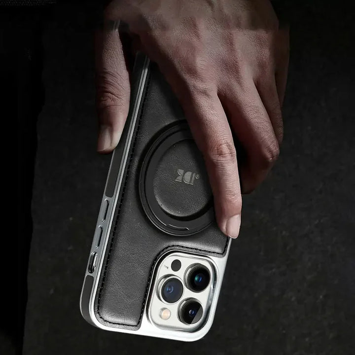 Invisible Stand Leather Case for iPhone 11/12/13/14/15/16 Pro Max, Magnetic Holder