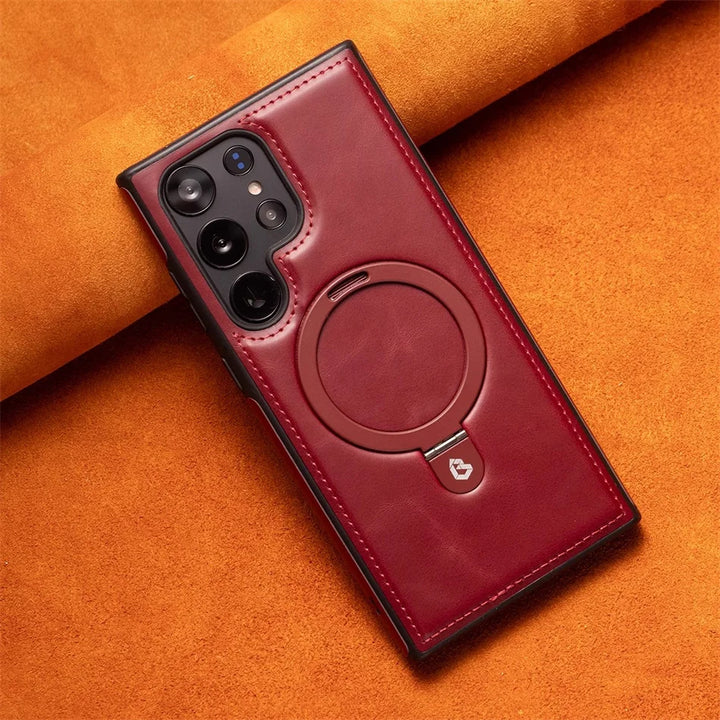 Magnetic Leather Phone Case S25 Ultra with Ring Stand for Samsung S25/S24/S23/S22 Ultra/Plus