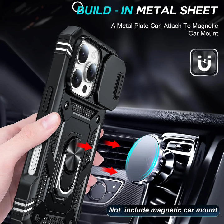 Military Grade iPhone Case with 360 Degree Kickstand & Camera Slide – Full Protection for iPhone 16 15 14 13 12 11