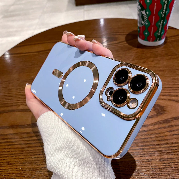 Luxury Electroplated Silicone MagSafe Case for iPhone 16 Pro Max – Magnetic Shockproof Wireless Charging Cover