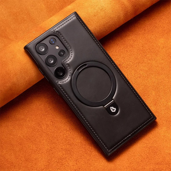 Magnetic Leather Phone Case S25 Ultra with Ring Stand for Samsung S25/S24/S23/S22 Ultra/Plus