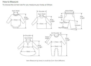 Diagram showing how to measure different parts of a body for clothing sizes.