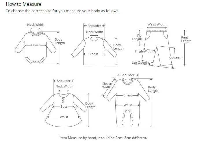 Diagram showing how to measure different parts of a body for clothing sizes.