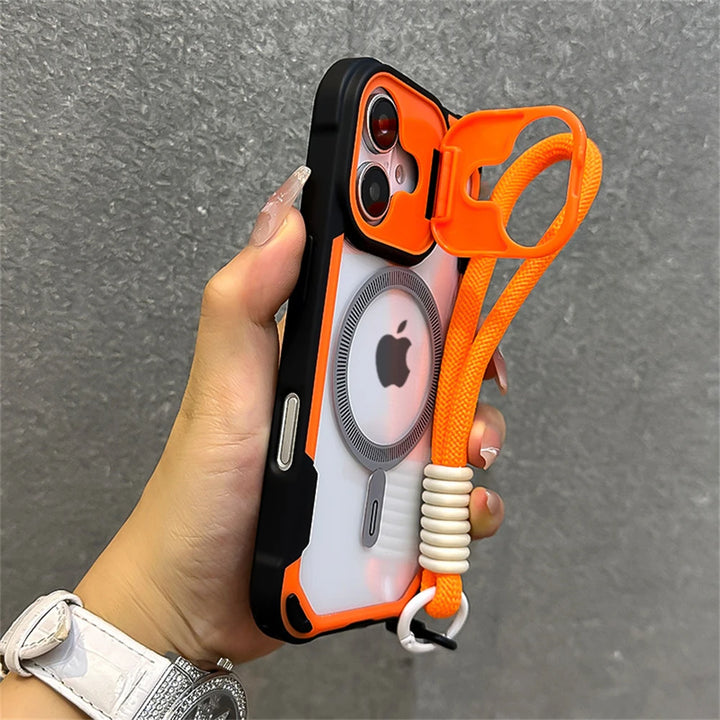 Wrist Strap Armor Case for iPhone 11, 12, 13, 14, 15 Pro Max – Shockproof, Anti-Scratch, Magnetic, With Lanyard