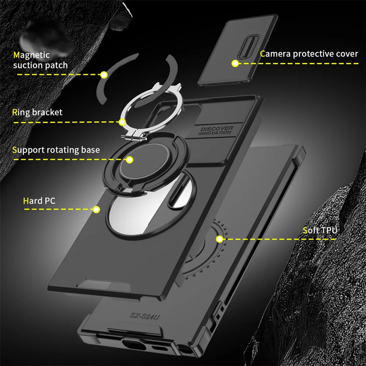 Magnetic Slide Camera Protection Case for Samsung S21-S25 – Shockproof, Stand, Anti-Scratch