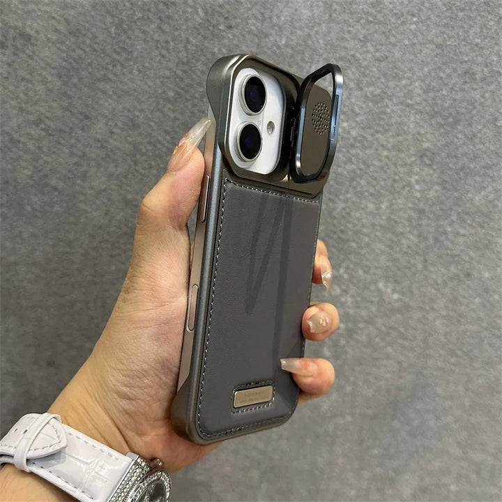 Armor Leather Case for iPhone 12 13 14 15 16 with Lens Bracket
