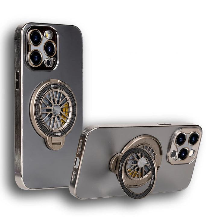 Luxury gyro stand shockproof iPhone case with built-in stand, compatible with iPhone 11, 12, 13, 14, 15, and 16 Pro Max Plus.