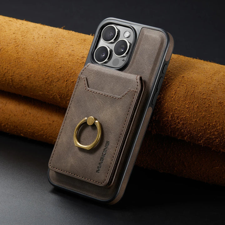 Leather Card Slot Ring Magnetic Wallet Case for iPhone 16 15 Pro Max 14 Plus 13 12