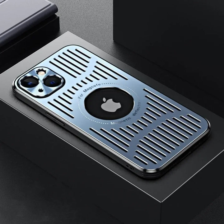 Fashion Metal Heat Dissipation Magnetic MagSafe Case for iPhone 16/15/14/13/12 Pro Max with Logo Hole & Wireless Charging