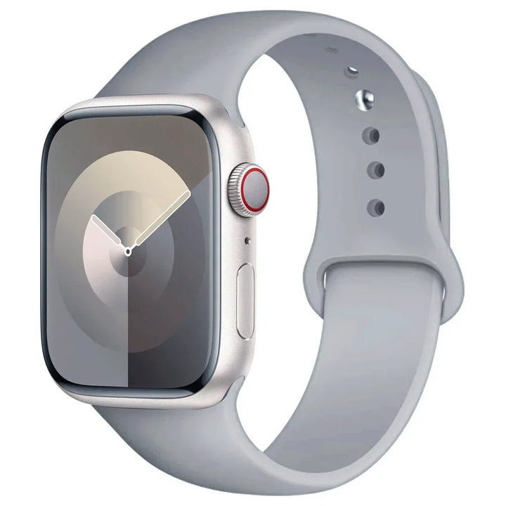 Silicone sport band for Apple Watch, compatible with Series 9/8/7/6/5/SE/Ultra, shown in vibrant colors.