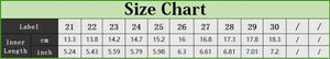 Size chart for clothing with labels and measurements in both centimeters and inches.