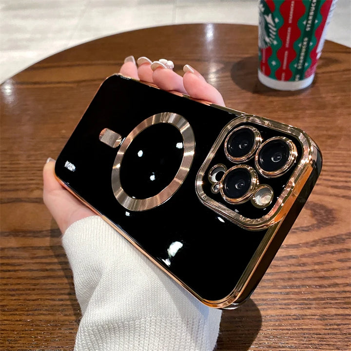 Luxury Electroplated Silicone MagSafe Case for iPhone 16 Pro Max – Magnetic Shockproof Wireless Charging Cover