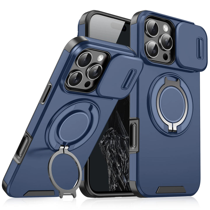 Heavy-Duty Rugged Magnetic Ring Stand Case for iPhone 16, 15, 14, 13, 12, 11 Pro Max Plus – Shockproof, Anti-Scratch, MagSafe Compatible