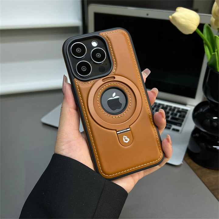 Luxury Magnetic Stand Ring PU Leather Case for iPhone 16/15/14 Plus, 13/12 Pro Max, Magsafe Compatible with Ring Holder and Shockproof Design