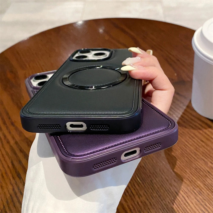 Magnetic Leather Phone Case for iPhone 16/15/14 Pro Max with sleek design and premium finish