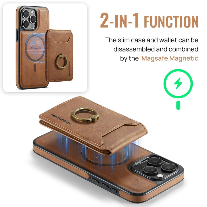 Leather Card Slot Ring Magnetic Wallet Case for iPhone 16 15 Pro Max 14 Plus 13 12
